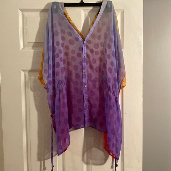 Lily Tops - Lily Medium Multi-Color Blouse with Buttons on Front and Back with Drawstring